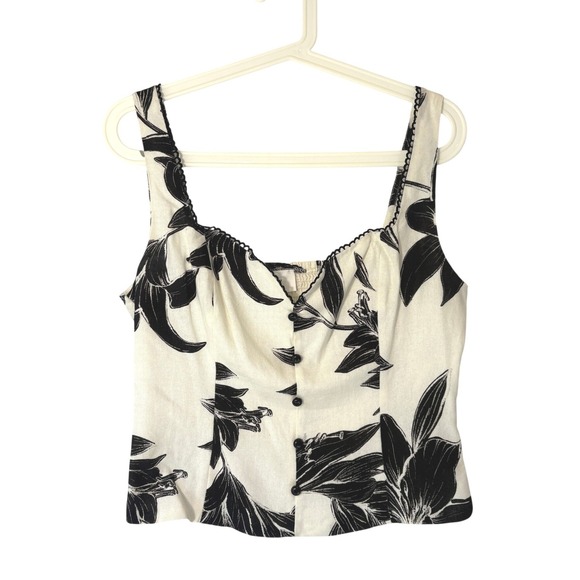 privy Tops - Privy Privately Privileged Floral Linen‎ Blend Button Front Smocked Crop Top L